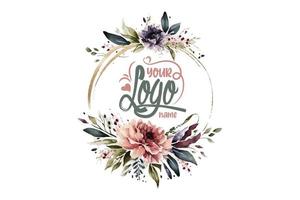 Watercolor Floral Logo, Round Floral Logo, modern Watercolor Logo, Logo Design, Calligraphy Logo, Floral Logo, Flower Logo vector