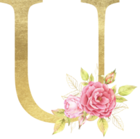 Gold Alphabet and Rose flower watercolor wedding letter png