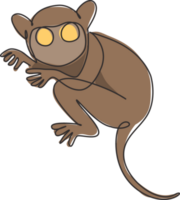 One continuous line drawing of cute tarsier for company logo identity. Little monkey with big eyes mascot concept for national zoo icon. Modern single line draw design graphic vector illustration png