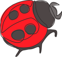 un dessin au trait continu d'une jolie coccinelle pour l'identité du logo de l'entreprise. concept de mascotte de ravageur agricole pour l'icône de jardin public. Illustration vectorielle de conception graphique moderne à une seule ligne png