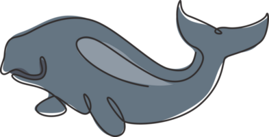 Single continuous line drawing of adorable dugong for marine company logo identity. Sea cow mascot concept for sea world show icon. Modern one line draw design vector graphic illustration png