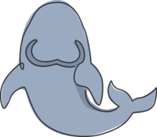One continuous line drawing of cute dugong for aquatic logo identity. Egyptian marsa alam fish mascot concept for national aquarium show icon. Modern single line draw design vector illustration png
