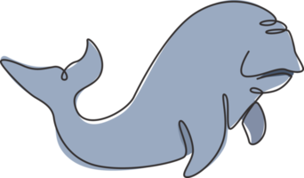enda en rad ritning av rolig dugong för nautisk logotyp identitet. sjösvin eller havskamel maskot koncept för vattenlevande show ikon. modern kontinuerlig linje rita design grafisk vektorillustration png
