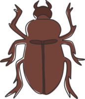 Single continuous line drawing of adorable beetle for company logo identity. Tiny bug mascot concept for insect lover club icon. Modern one line draw design graphic vector illustration png