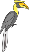 un dibujo de una sola línea del adorable cálao para la identidad del logotipo del zoológico. concepto de mascota de pájaro de gran tamaño para el icono del club de amantes de las aves. Ilustración de vector gráfico de diseño de dibujo de línea continua moderna png