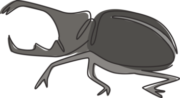 enkele lijntekening van grappige kever voor de identiteit van het bedrijfslogo. insect ongediertebestrijder mascotte concept voor ongediertebestrijding service icoon. moderne doorlopende lijn tekenen grafisch ontwerp vectorillustratie png