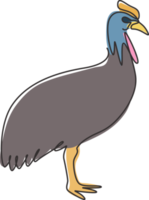 enkele doorlopende lijntekening van exotische casuaris voor de identiteit van het bedrijfslogo. groot vliegend vogelmascotteconcept voor vogelmuseumpictogram. moderne één lijn tekenen ontwerp grafische vectorillustratie png