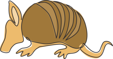 One continuous line drawing of cute armadillo for company logo identity. Xenarthra mammal mascot concept for national zoo icon. Modern single line draw design vector graphic illustration png