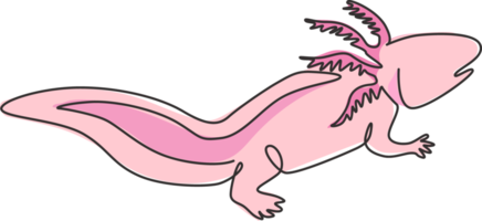 un seul dessin d'un adorable axolotl pour l'identité du logo de l'entreprise. concept de mascotte de salamandre néoténique pour l'icône de créature aquatique. ligne continue moderne dessiner illustration vectorielle graphique png