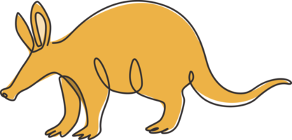en enda linjeteckning av exotisk jordvark för företagets logotypidentitet. orycteropus djur maskot koncept för national conservation park ikon. modern kontinuerlig linje rita design vektorillustration png