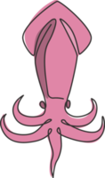 disegno a linea continua di adorabili calamari per l'identità del logo di frutti di mare freschi. grande seppia mascotte animale concetto per l'icona del ristorante cinese. illustrazione vettoriale di design moderno a una linea di disegno png