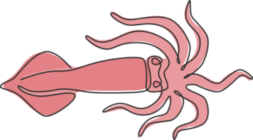 un disegno a linea continua di calamari carini per l'identità del logo dei frutti di mare. concetto di mascotte di seppie di mare per l'icona del ristorante cinese. illustrazione vettoriale di design moderno a linea singola png