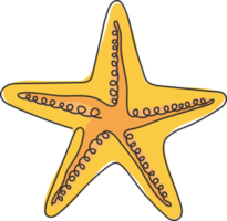 un disegno a tratteggio continuo di simpatiche stelle marine per l'identità del logo marino. concetto di mascotte creatura stella marina per icona beachy. illustrazione vettoriale di design moderno a linea singola png