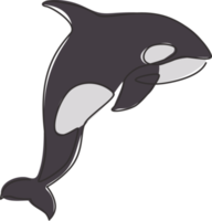 enkele doorlopende lijntekening van grote schattige orka voor de identiteit van het bedrijfslogo. bedreigde walvis mascotte concept voor nationale visconservering icoon. moderne één lijn tekenen ontwerp vectorillustratie png