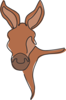 un dibujo de una sola línea de una linda cabeza de burro para la identidad del logotipo de la granja. concepto de mascota de caballo pequeño para el icono del zoológico nacional. Ilustración de vector de diseño de dibujo de línea continua moderna png