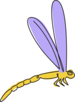 en kontinuerlig linjeritning av smidiga flygblad trollslända för logotyp identitet. anisoptera djurmaskotkoncept för insektsälskareklubbikon. moderna en rad rita design vektorillustration png