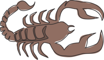 dessin au trait continu unique de scorpion mortel pour l'identité du logo de l'entreprise. concept de mascotte arthropode mortel pour l'icône du club d'arts martiaux. une ligne dessiner illustration vectorielle de conception graphique png