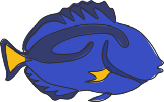 un dessin au trait continu d'un joli poisson bleu pour l'identité du logo de l'entreprise. concept de mascotte de poisson chirurgien pour l'icône de spectacle aquatique. Illustration graphique de vecteur de dessin de ligne unique moderne png