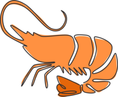 Single continuous line drawing of big shrimp for healthy seafood logo identity. Prawn mascot concept for Chinese restaurant icon. One line draw graphic design vector illustration png