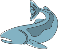 um único desenho de linha de salmão grande para a identidade do logotipo. conceito de mascote de peixe grande lago para ícone de torneio de pesca. ilustração em vetor desenho gráfico em linha contínua png