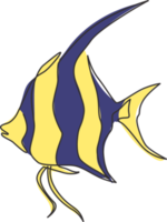 einzelne durchgehende Strichzeichnung von entzückenden Süßwasserkaiserfischen für die Firmenlogoidentität. Süßes Pterophyllum-Fisch-Maskottchen-Konzept für das Symbol der Aquarium-Show. moderne eine linie zeichnen design-vektorillustration png
