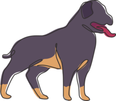 enkele lijntekening van onstuimige rottweiler-hond voor identiteit van het beveiligingscomlogo. rasechte hond mascotte concept voor stamboom vriendelijk huisdier icoon. moderne ononderbroken één lijn trekken ontwerp vectorillustratie png