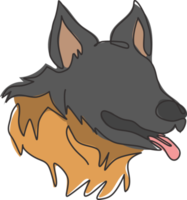 un dessin au trait continu d'un mignon chien de berger allemand pour l'identité du logo de sécurité. concept de mascotte de chien de race pure pour l'icône d'animal familier amical de pedigree. illustration vectorielle de conception de dessin à une seule ligne moderne png