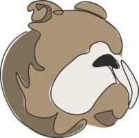 desenho de linha contínua única da cabeça de bulldog feroz para a identidade do logotipo da empresa de segurança. conceito de mascote de cão de raça pura para ícone de animal de estimação amigável de pedigree. ilustração em vetor moderno desenho de uma linha png