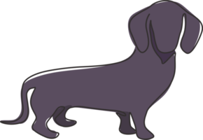 Single one line drawing of funny dachshund dog for logo identity. Purebred dog mascot concept for pedigree friendly pet icon. Modern continuous one line draw design graphic vector illustration png