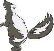 um único desenho de linha de skunk engraçado em pé para a identidade do logotipo da empresa. conceito de mascote animal doninha para ícone do parque nacional de conservação. ilustração em vetor desenho moderno linha contínua png