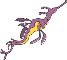 un dibujo de una sola línea de un hermoso dragón de mar frondoso para la identidad del logotipo de la empresa. concepto de mascota de monstruo marino para el icono de espectáculo de tanque de acuario. Ilustración de vector de diseño de dibujo gráfico de línea continua moderna png