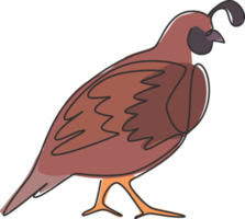 um único desenho de codorna engraçada para a identidade do logotipo. conceito do mascote do pássaro da codorna da Califórnia para o ícone do parque de conservação nacional. ilustração em vetor desenho moderno linha contínua png