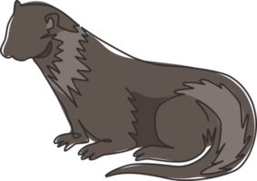 Eine einzige Strichzeichnung eines entzückenden Otters für die Identität des Firmenlogos. Nagetier-Fluss-Tier-Maskottchen-Konzept für das Symbol des nationalen Zoos. moderne durchgehende Linie zeichnen Design-Grafik-Vektor-Illustration png