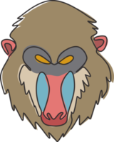 um único desenho de linha de uma cabeça de mandril exótica para a identidade do logotipo da empresa. maior conceito de mascote de cara de macaco para o ícone do parque nacional de safári. ilustração em vetor desenho moderno linha contínua png