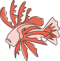 One continuous line drawing of scary lionfish for company logo identity. Sea monster fish creature mascot concept for aquatic show icon. Modern single line draw design graphic vector illustration png