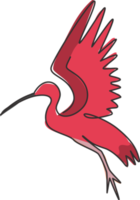 un dibujo de una sola línea del adorable ibis para la identidad del logotipo de la fundación. concepto de mascota de pájaro de pico curvo hacia abajo para el icono del parque de conservación. Ilustración de vector de diseño de dibujo de línea continua moderna png