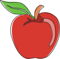 enda kontinuerlig linjeritning av hela hälsosamma ekologiska äpple för fruktträdgårdslogotyp. färsk sommar frukt koncept för frukt trädgård ikon. modern en rad grafisk rita design vektorillustration png