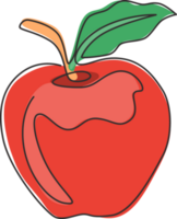 dibujo de una sola línea de manzana orgánica sana entera para la identidad del logotipo de huerto. concepto de fruitage delicioso fresco para el icono de jardín de frutas. Ilustración gráfica de vector de diseño de dibujo de línea continua moderna png