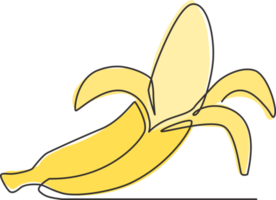 One continuous line drawing slice ripe healthy organic banana for orchard logo identity. Fresh tropical fruitage concept fruit garden icon. Modern single line draw design vector graphic illustration png