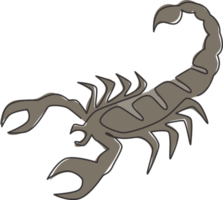 en enda linjeteckning av giftig skorpion för logotypidentitet. farlig insekt maskot koncept för husdjur älskare klubbikon. kontinuerlig linje rita design grafisk vektorillustration png
