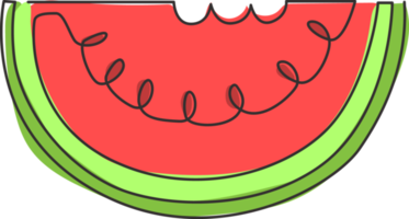 um desenho de linha contínua de melancia orgânica saudável fatiada para a identidade do logotipo do pomar. conceito de fruta fresca para ícone de jardim de frutas. ilustração gráfica de vetor moderno desenho de linha única png