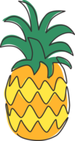 Single continuous line drawing whole healthy pineapple organic for orchard logo identity. Fresh summer fruitage concept for fruit garden icon. Modern one line draw design vector graphic illustration png