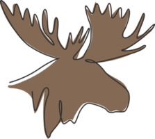 Single continuous line drawing of sturdy moose head for logo identity. Buck animal mascot concept for national zoo icon. One line draw graphic design vector illustration png