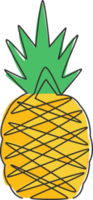 dibujo de una sola línea de orgánico saludable para la identidad del logotipo de huerto. concepto de fruitage de verano fresco para el icono de jardín de frutas. Ilustración de vector de diseño gráfico de dibujo de línea continua moderna png