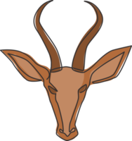 One continuous line drawing of adorable antelope head for company logo identity. Horned gazelle mascot concept for safari park icon. Single line graphic draw design vector illustration png