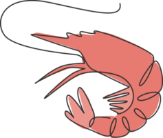 One continuous line drawing of fresh shrimp for seafood logo identity. Prawn mascot concept for Chinese restaurant icon. Single line draw design graphic vector illustration png