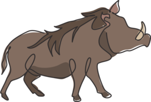 Single continuous line drawing of wild common warthog for company logo identity. Saharan Africa pig mascot concept for national conservation park icon. Modern one line draw design vector illustration png