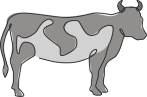 una singola linea di disegno di mucca grassa per l'identità del logo di allevamento. concetto di mascotte animale mammifero per icona di bestiame. illustrazione vettoriale grafica di disegno di disegno di linea continua png