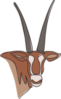 dessin d'une seule ligne de la tête d'oryx galant pour l'identité du logo de l'entreprise. concept de mascotte animal mammifère gazelle pour l'icône du zoo national. ligne continue moderne dessiner illustration vectorielle graphique png