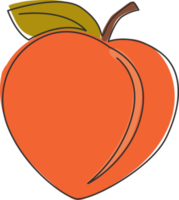 desenho de linha contínua única de pêssego orgânico inteiro saudável para identidade do logotipo de pomar. conceito de fruta fresca para ícone de jardim de frutas. ilustração em vetor design gráfico moderno de uma linha png